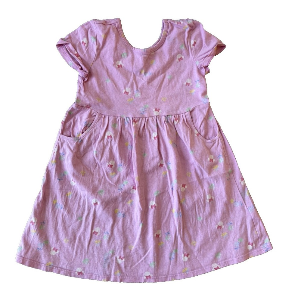 Disney x GAP Girls Miny Mouse Floral Pink Pocket Short Sleeve Dress Sz 5 Years‎